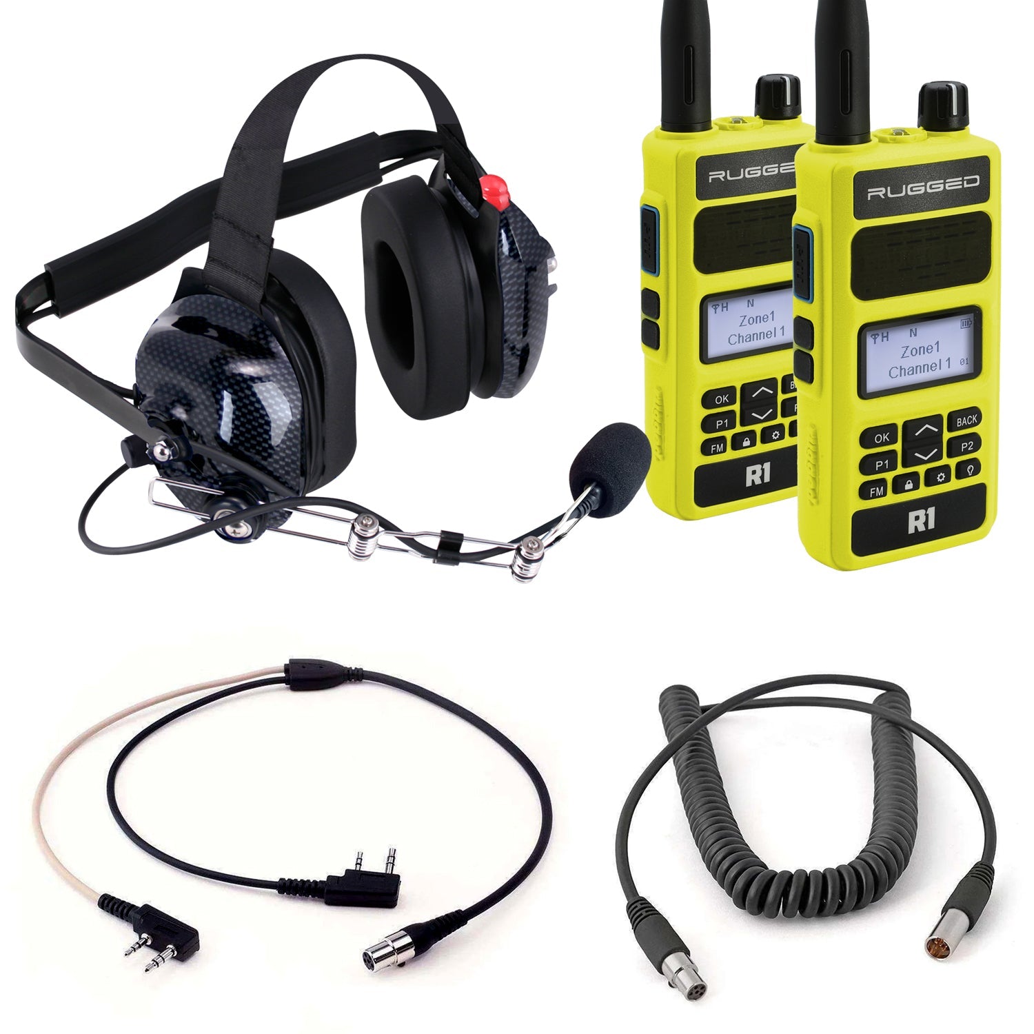 Bundle - DUAL RADIO Spotter Headset Kit with H42 Headset and Rugged R1 Handheld Radios