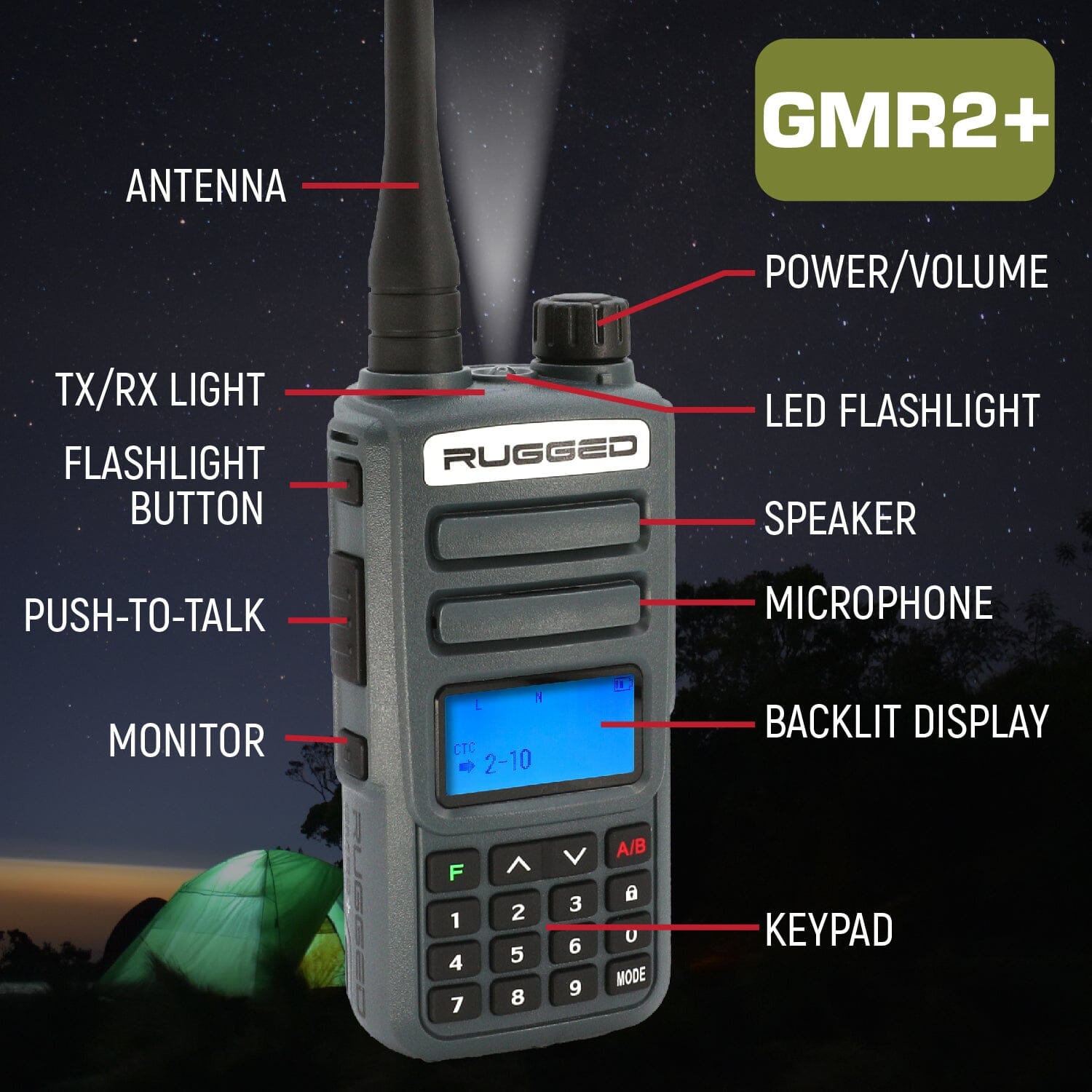 2 PACK - Rugged GMR2 PLUS GMRS and FRS Two Way Handheld Radios - Grey