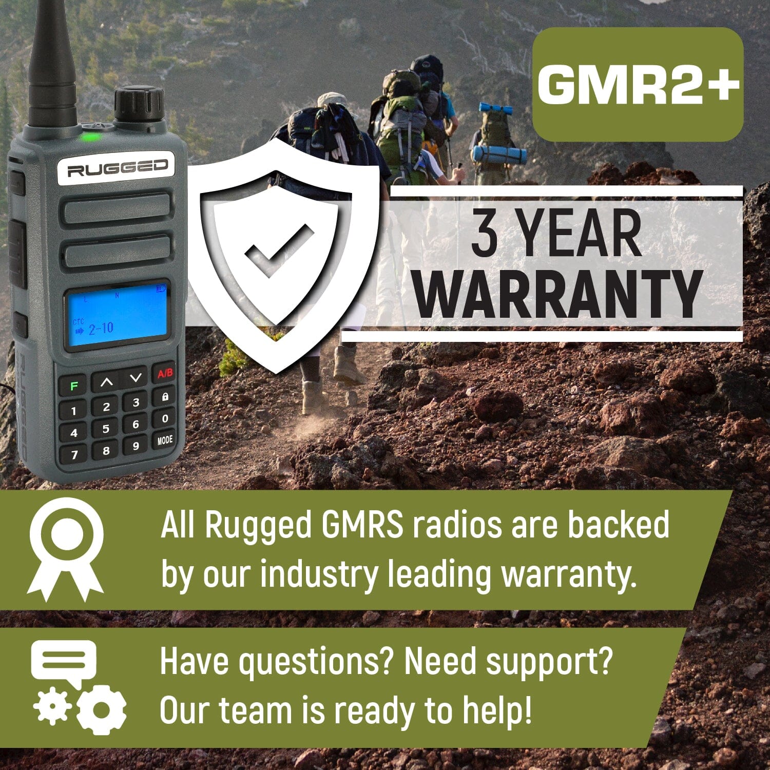 ADVENTURE PACK - 2 PACK - GMR2 GMRS and FRS Two Way Handheld Radios with XL Batteries and Hand Mics - Grey