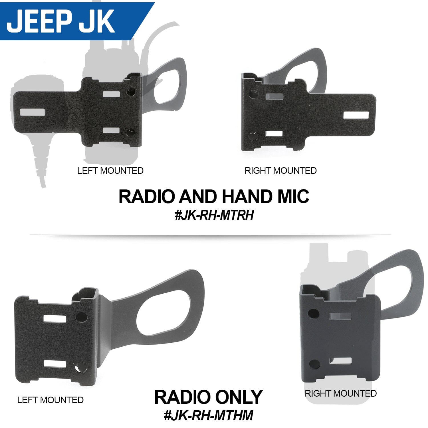 Handheld Radio Grab Bar Mount for Jeep JK and JL - Fits R1 / V3 / GMR2 / RH-5R radios