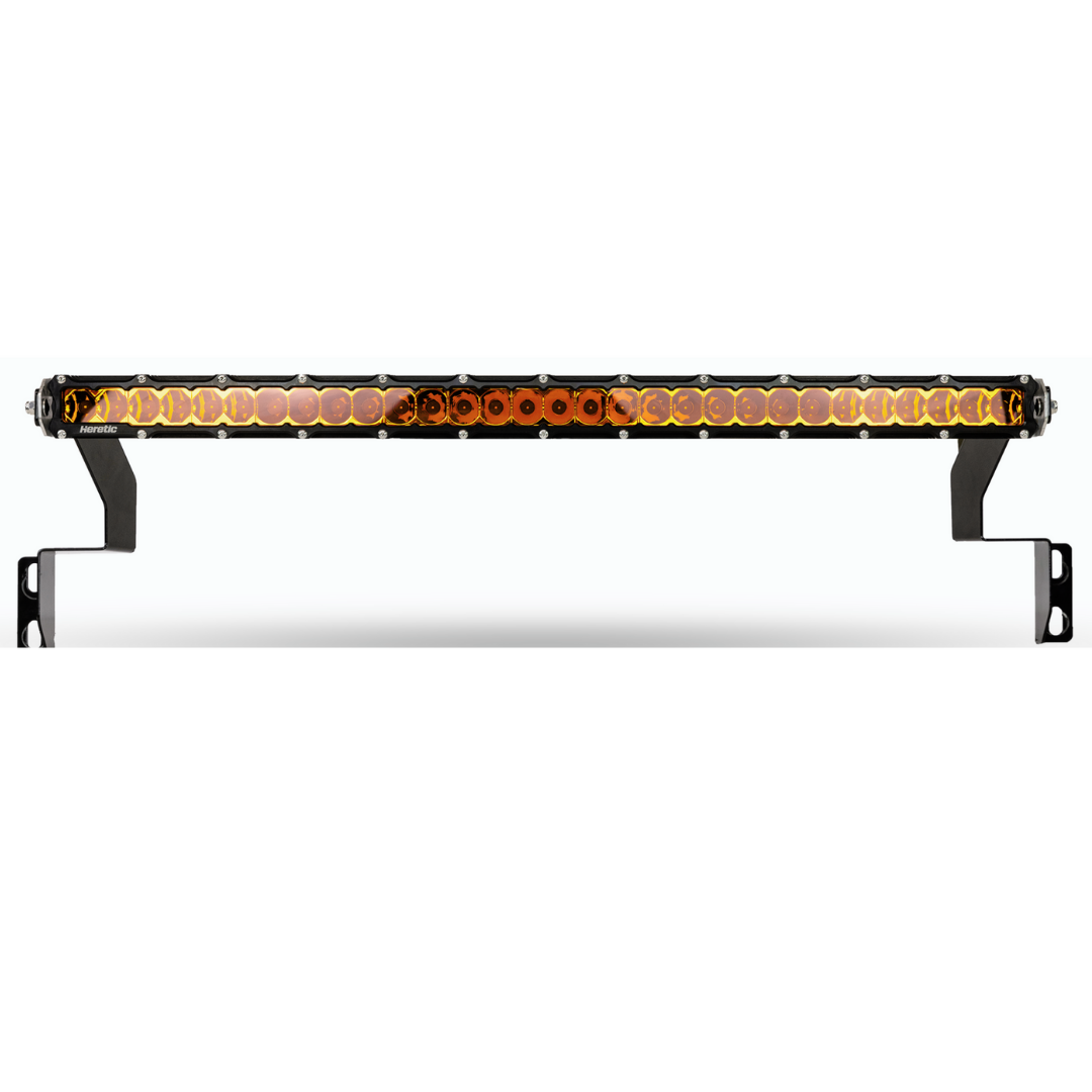 studio image of a 30 inch behind the grille led light bar in amber 